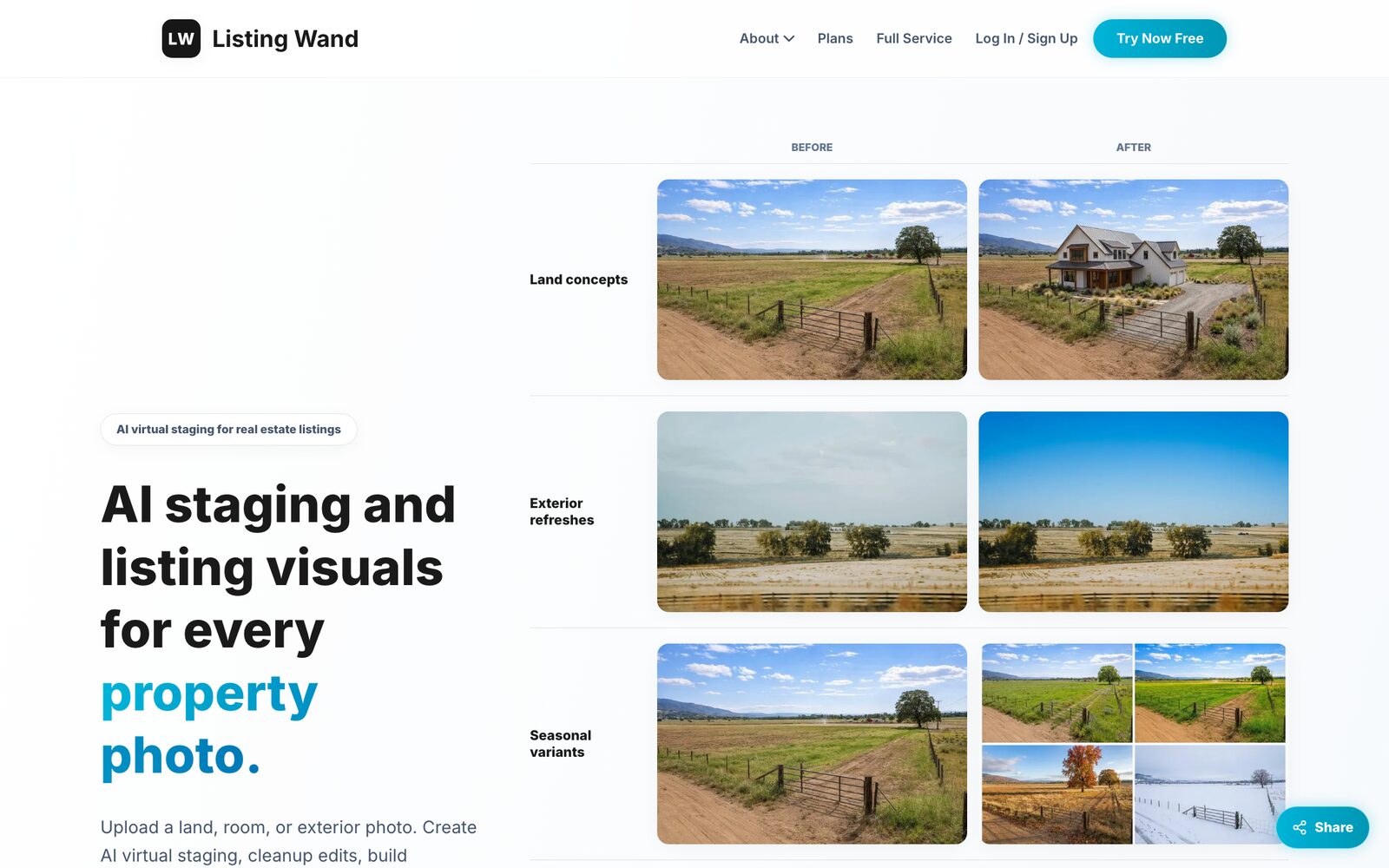 Listing Wand AI real estate staging and land visualization examples